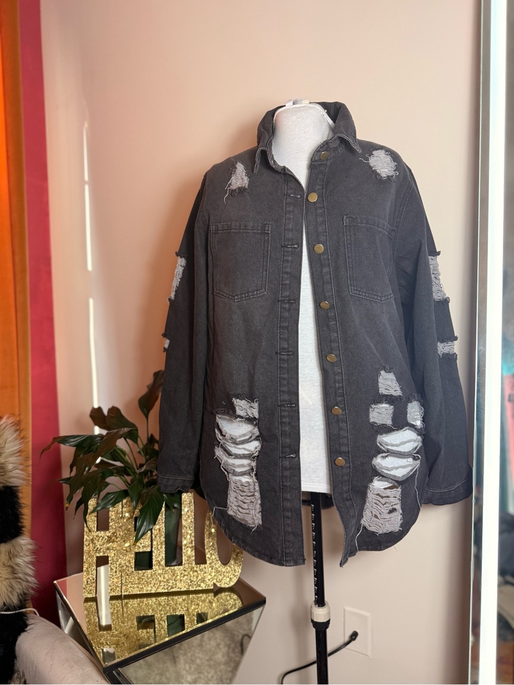 Distressed Black Denim Shacket